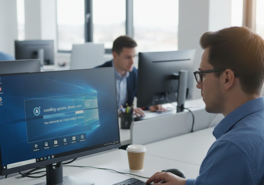tecnico IT applica patch ufficiale Microsoft per estendere aggiornamenti Windows 10 su PC aziendali