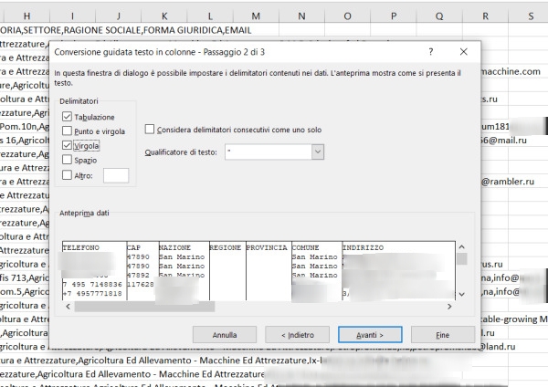che cosa sono file csv come sono costruiti